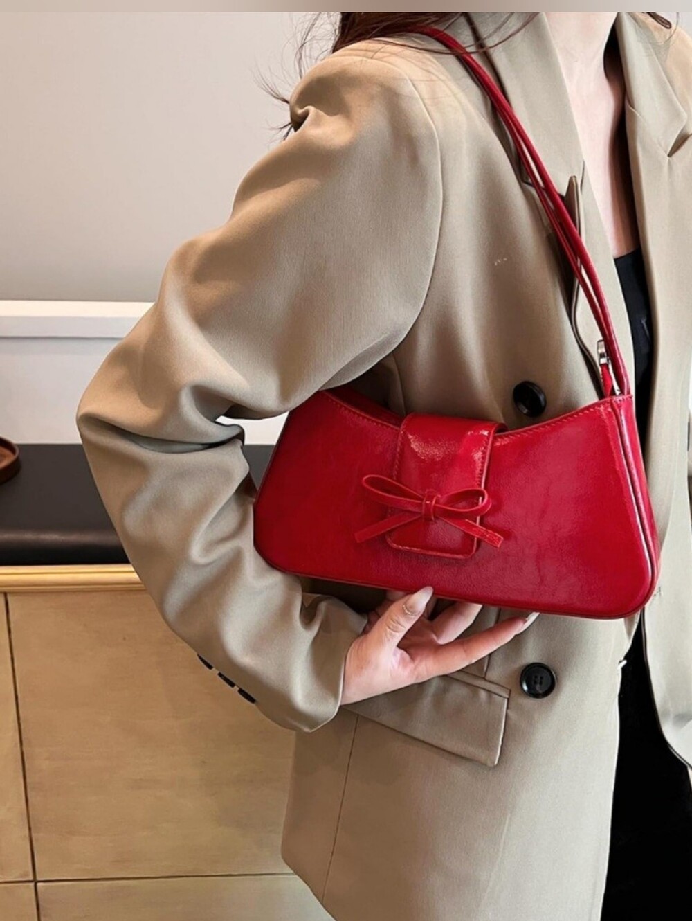 Y2k Red Shoulder Bag  Coquette Bow Purse Trendy Leather Handbag Clutch Vega